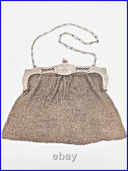 Sac de Bal Minaudière En Argent Massif Mesh Purse De Style Louis XVI Époque XIXe