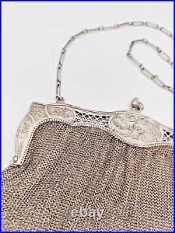 Sac de Bal Minaudière En Argent Massif Mesh Purse De Style Louis XVI Époque XIXe