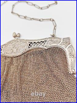 Sac de Bal Minaudière En Argent Massif Mesh Purse De Style Louis XVI Époque XIXe