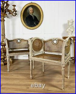 Salon En Cannage D'époque Napoléon III En Bois Laqué De Style Louis XVI