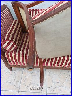 Salon Méridienne et 2 fauteuils style Louis XVI en acajou