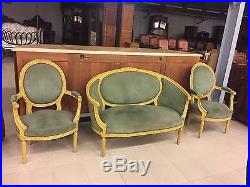 Salon bois peint 2 fauteuils 1 canapé style Louis XVI