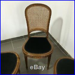 Suite de 4 chaises style Louis XVI tapissées de velours-Entièrement restaurée