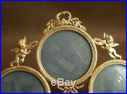 Superbe Cadre Porte Photo En Bronze Doré Style Louis XVI Triple Decor Angelots