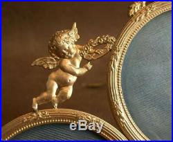Superbe Cadre Porte Photo En Bronze Doré Style Louis XVI Triple Decor Angelots