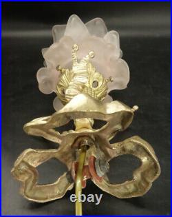 Suspension / Plafonnier Au Noeud Et Ruban Style Louis XVI Bronze & Verre Rose