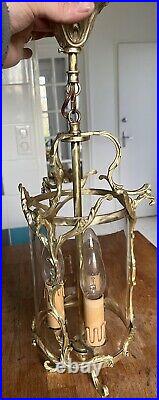 Suspension lanterne d entrée, 3 feux, style Louis XVI en bronze. 52 cm Exc. Etat