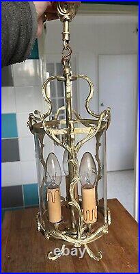 Suspension lanterne d entrée, 3 feux, style Louis XVI en bronze. 52 cm Exc. Etat