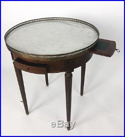 Table Bouillotte Ancienne De Style Louis XVI En Bois Verni Avec Dessus Marbre