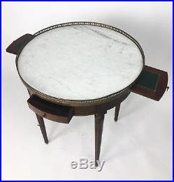 Table Bouillotte Ancienne De Style Louis XVI En Bois Verni Avec Dessus Marbre