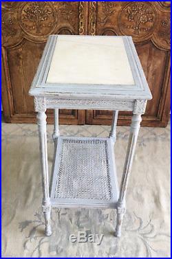 Table Console Ancienne En Bois Patiné Avec Dessus Marbre Blanc Style Louis XVI