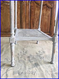 Table Console Ancienne En Bois Patiné Avec Dessus Marbre Blanc Style Louis XVI