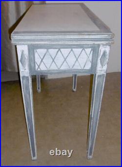 Table De Jeu Style Louis XVI Patinée Gris Et Blanc Avec Plateau Tournant Console