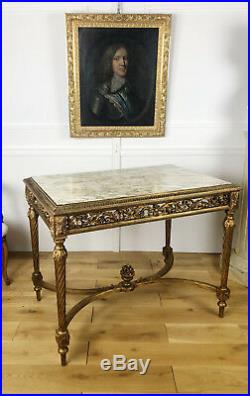 Table De Milieu D'époque Napoléon III En Bois Doré Et Sculpté De Style Louis XVI