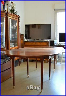 Table style Louis XVI en acajou massif, 6 pieds fuselés 2 allonges 19è siècle