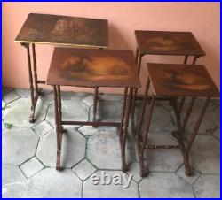 Tables Gigognes Epoque 1900 Avec Plateaux Peints Style Louis XVI Scene Galante