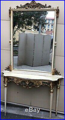 Très Belle Console Et Son Miroir En Bois Peint Dessus Onyx Style Louis XVI