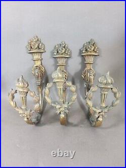 Trio paire + un embrasses rideaux bronze style Louis XVI XIXè panier fleuri