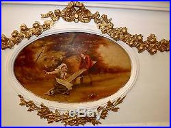 Trumeau de cheminée peint fin 19 ème miroir style Louis XVI. H 166 x110 cm