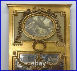 Trumeau de style Louis XVI en bois et stuc doré médaillon gravure