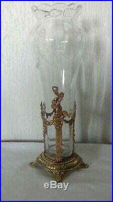 Vase En Cristal Grave Bronze Et Laiton Art Nouveau Fin 19 Eme Style Louix XVI