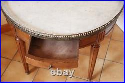 Wood Side table White Marble top round Table Basse Bouillotte Style Louis XVI
