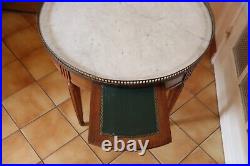 Wood Side table White Marble top round Table Basse Bouillotte Style Louis XVI